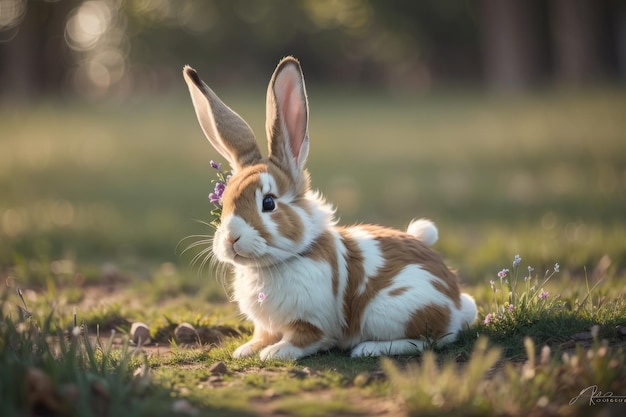 Faszinantes Porträt Fotorealistisches junges Kaninchen mit langen Ohren in natürlicher Umgebung
