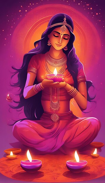 Faszinierende Diwali-Feiern Frauen umarmen Licht und Blumenfreude beim Navratri- und Diwali-Festival