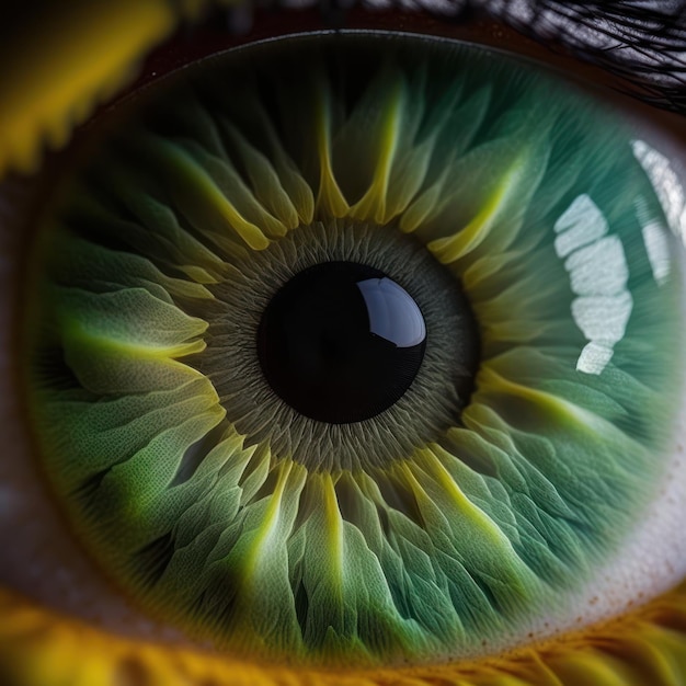 Faszinierende Nahaufnahme einer grünen und haselnussbraunen Augeniris mit langen Wimpern