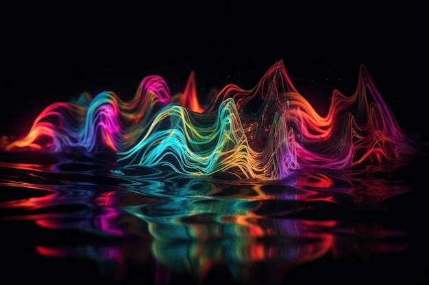 Foto faszinierende und lebendige komposition aus neonflüssigkeitswellen
