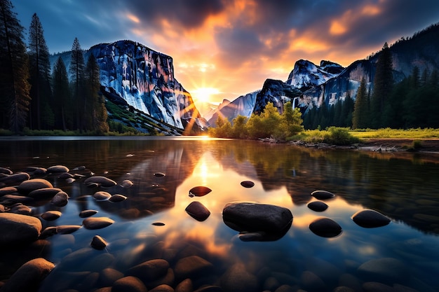 Foto faszinierender majestätischer sonnenaufgang im yosemite valley usa ar 32