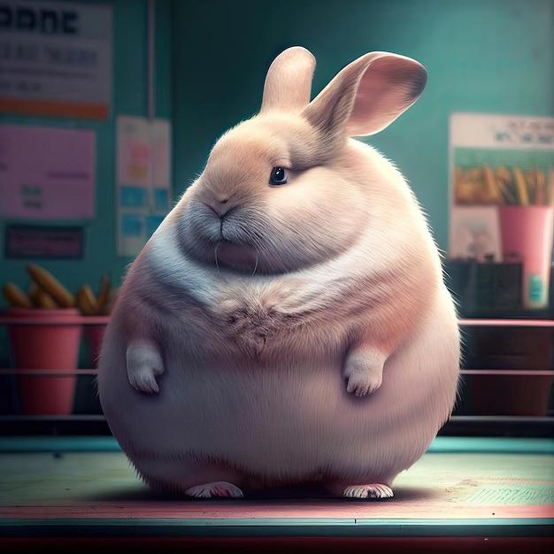 Fat Fluffy Bunny Generativo Ai Art Concepto divertido