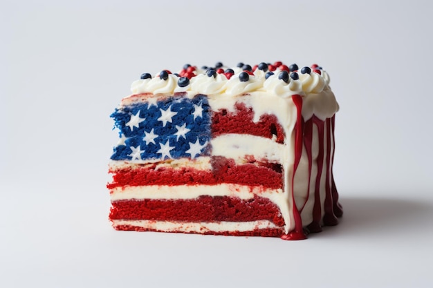 Fatia de bolo de bandeira americana em cor Bandeira dos Estados Unidos em fundo branco IA geradora