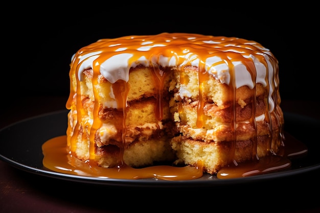 Fatia de bolo de baunilha com molho de caramelo papel de parede de fotografia