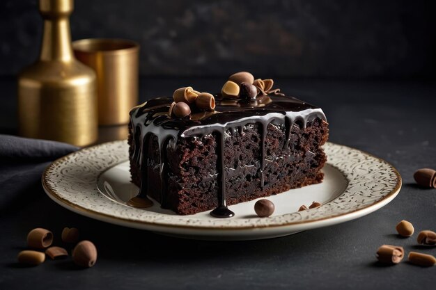 Foto fatia de bolo de chocolate decadente com ganache