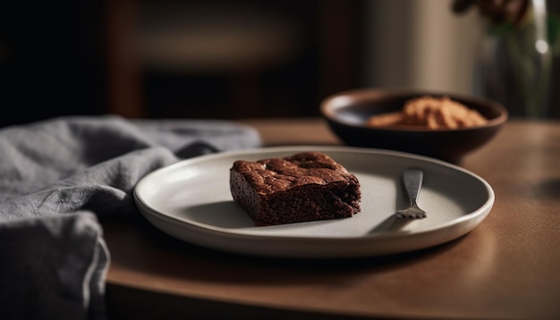 Fatia de brownie caseiro com indulgência de chocolate amargo gerada por IA