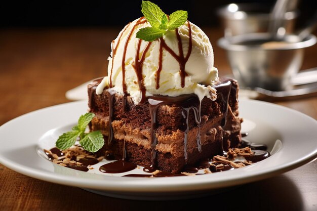 Fatia de delicioso bolo de chocolate com morango no topo