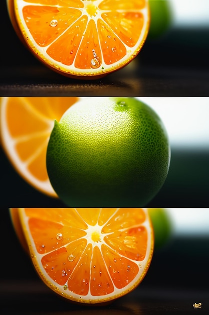 Fatia de fruta laranja amarela suco de laranja exibir fundo de publicidade de promoção de negócios