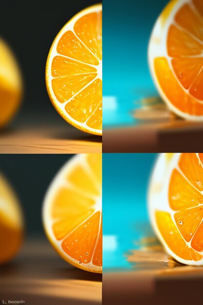 Foto fatia de fruta laranja amarela suco de laranja exibir fundo de publicidade de promoção de negócios