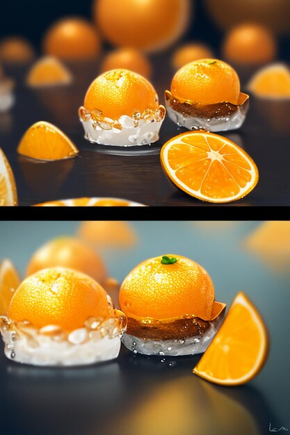 Foto fatia de fruta laranja amarela suco de laranja exibir fundo de publicidade de promoção de negócios