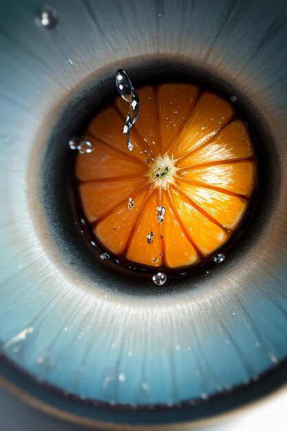 Foto fatia de fruta laranja amarela suco de laranja exibir fundo de publicidade de promoção de negócios