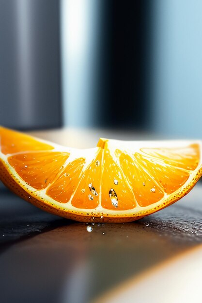 Fatia de fruta laranja amarela suco de laranja exibir fundo de publicidade de promoção de negócios