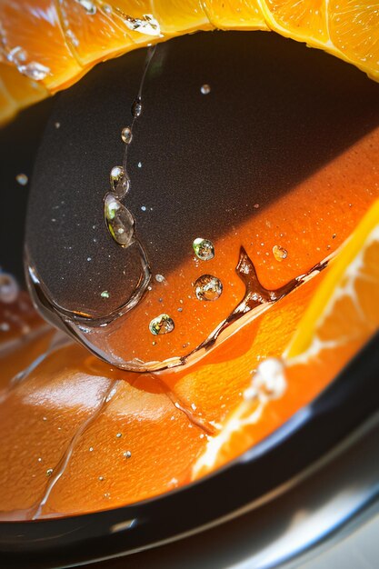 Foto fatia de fruta laranja amarela suco de laranja exibir fundo de publicidade de promoção de negócios