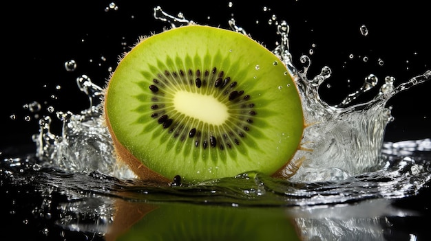 Fatia de kiwi e salpicos de água