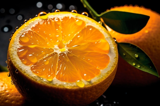 Fatia de laranja com gotas de suco