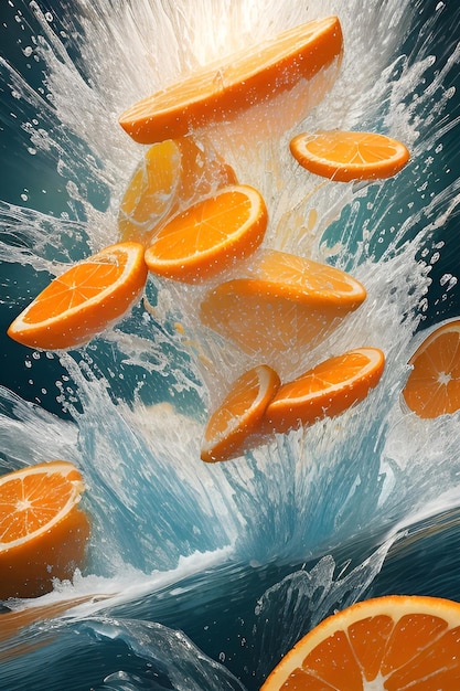 Fatia de laranja com respingos de água
