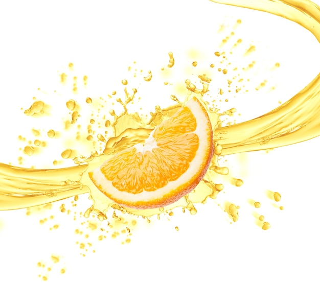 Fatia de laranja e spray de suco isolado