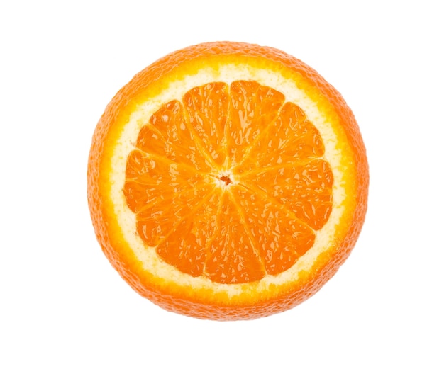 Fatia de laranja isolada Laranja suculenta e madura.