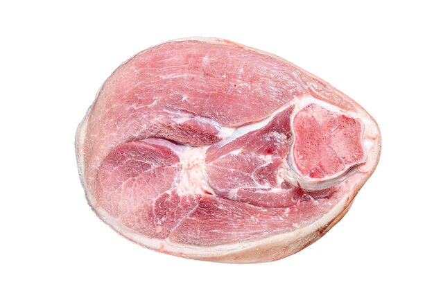 Fatia de perna de porco crua Fazenda carne fresca isolada no fundo branco
