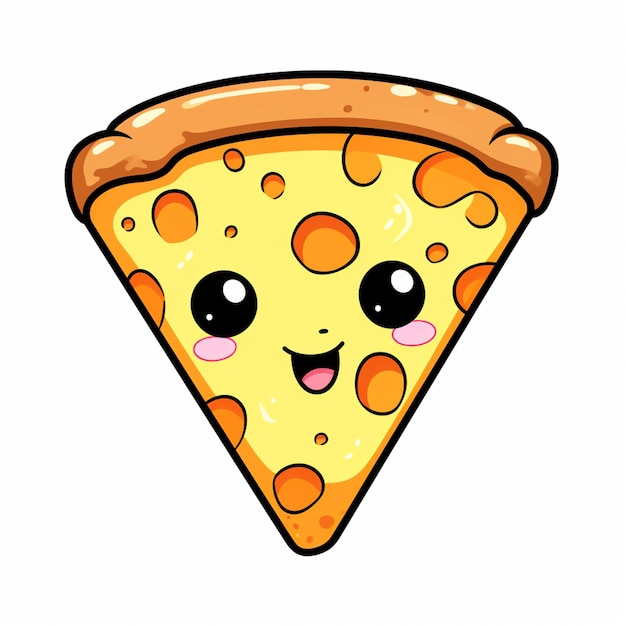 fatia de pizza de desenho animado com uma cara feliz em um fundo branco ai generativo