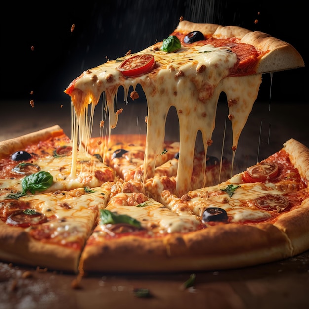 Fatia de pizza saborosa pingando estética Generative AI