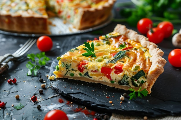 Fatia de quiche com vegetais de temporada IA geradora