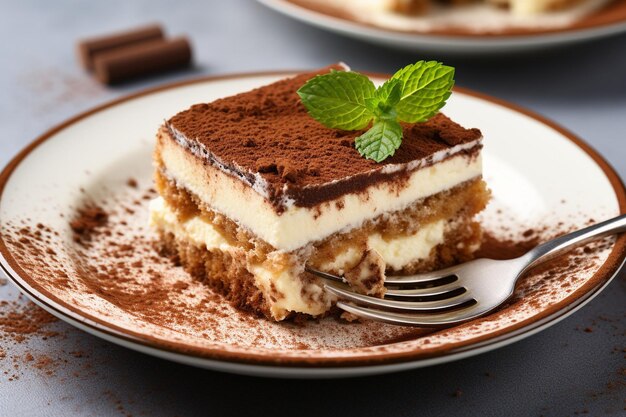 Fatia de tiramisu com um pouco de especiaria chai para um toque aromático