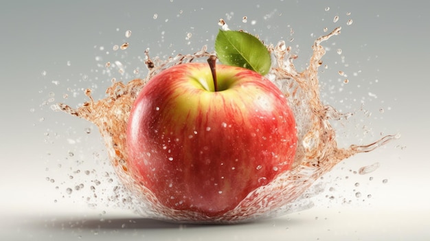 Fatia realista de maçã Deseret caindo com respingos de água