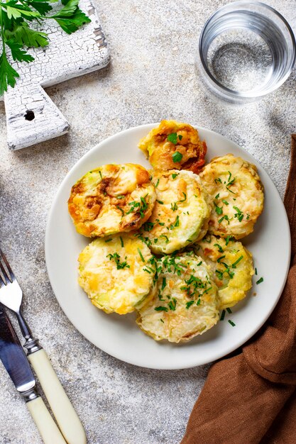 Fatias de abobrinha frita com salsa