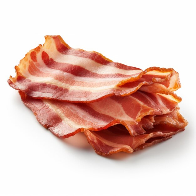 Foto fatias de bacon em fundo branco artísticas e apetitosas