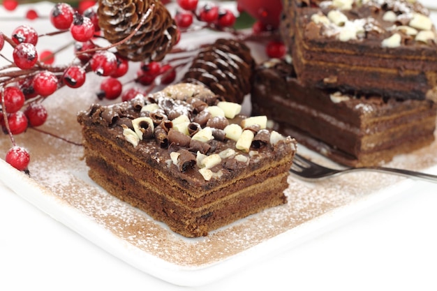 Fatias de bolo de chocolate de Natal