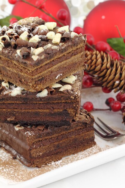 Fatias de bolo de chocolate de Natal