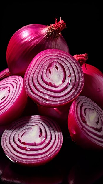 Foto fatias de cebola vibrantes em estilo de alto contraste