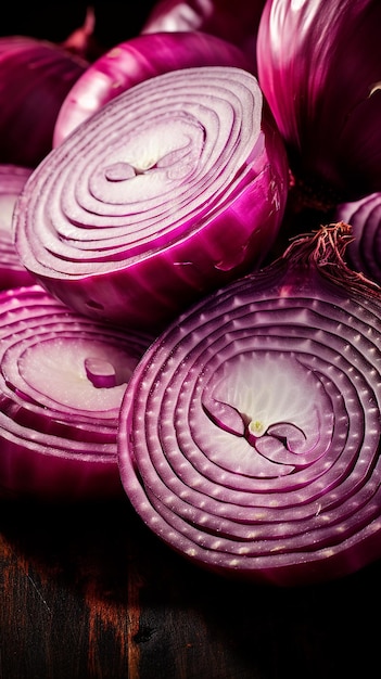 Foto fatias de cebola vibrantes em estilo de alto contraste