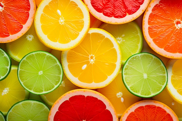 Fatias de cítricos com cores vibrantes Refrescante fundo de limão, lima, toranja e laranja
