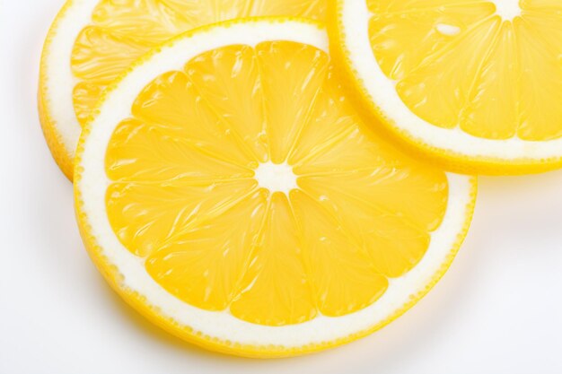 Fatias de citrinos maduros em um branco