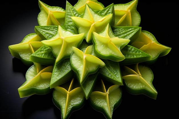 Foto fatias de fruta de estrela dispostas em forma de flecha apontando para cima fotografia de imagem de frute de estrela