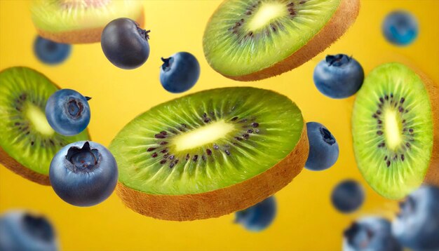 Fatias de frutas frescas de kiwi com bagas