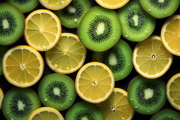 Fatias de kiwi dispostas em um padrão colorido