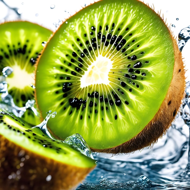 Fatias de Kiwi espirram na água