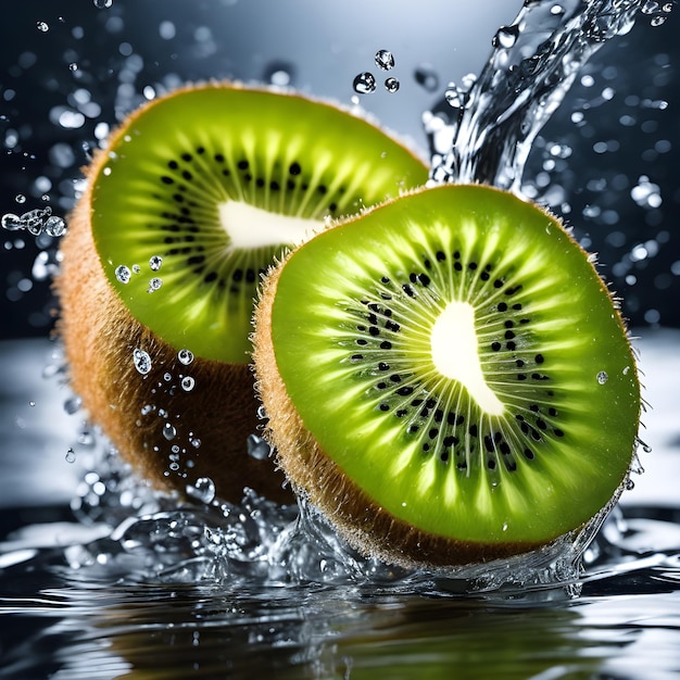 Fatias de Kiwi espirram na água