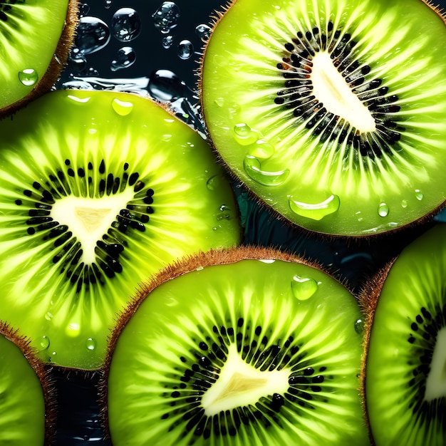 Fatias de Kiwi espirram na água