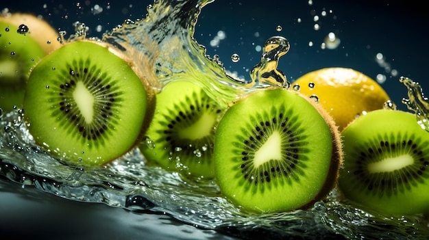 Fatias de kiwi mergulhando na água