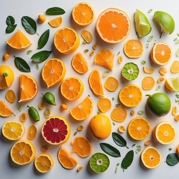 fatias de laranja e toranja em uma criatividade de banner de mesa de madeira