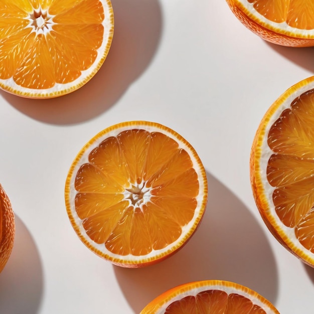 Fatias de laranja fresca em fundo branco vista de cima Fatias De laranja