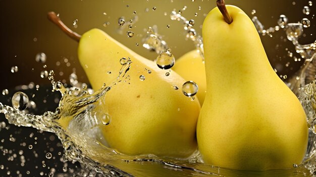 Fatias de pêra em um suco refrescante