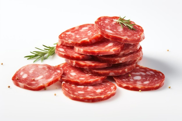 Fatias de salame numa superfície branca