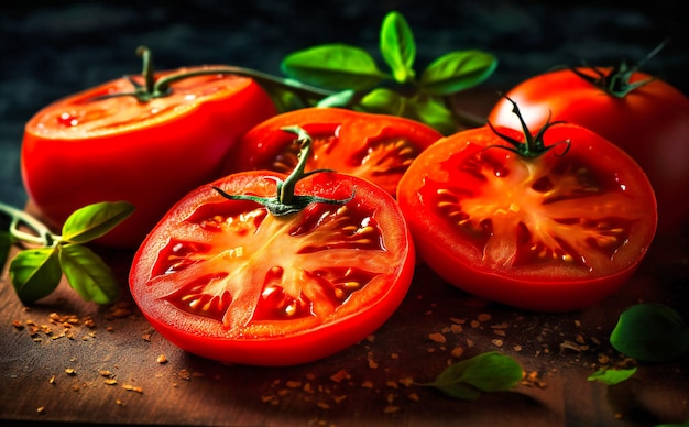 Fatias de tomate ervas especiarias e muito mais