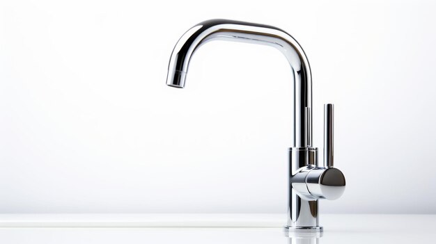 Faucet de cromo en superficie blanca