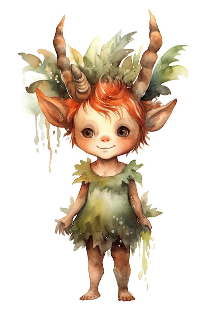 Fauns Gottheit Waldland Aquarell Clipart niedlich isoliert auf weißem Hintergrund mit generativer KI